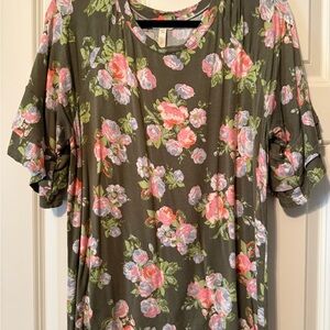 Matilda Jane Green Floral Blouse with Pink Accents